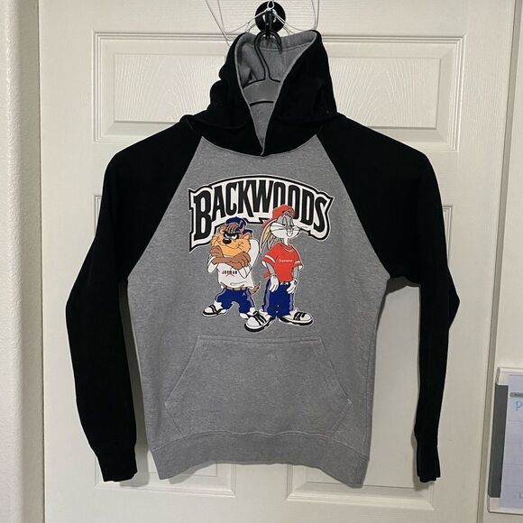 AMS Men’s Gray/Black Hoodie with Print Size S - Picture 2 of 5